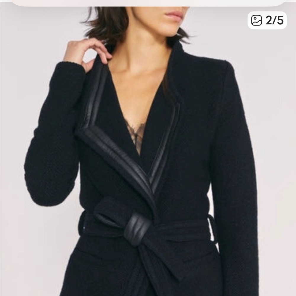 IRO Awa Wool Belted Jacket with Leather Trim and 2 Slip Front Pockets (36 - S-M)